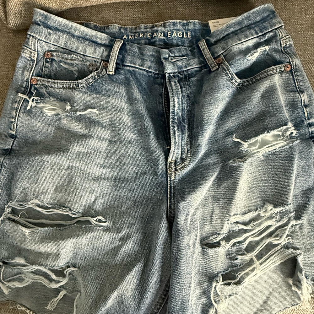 American Eagle Outfitters Light Blue Distressed Jean Shorts